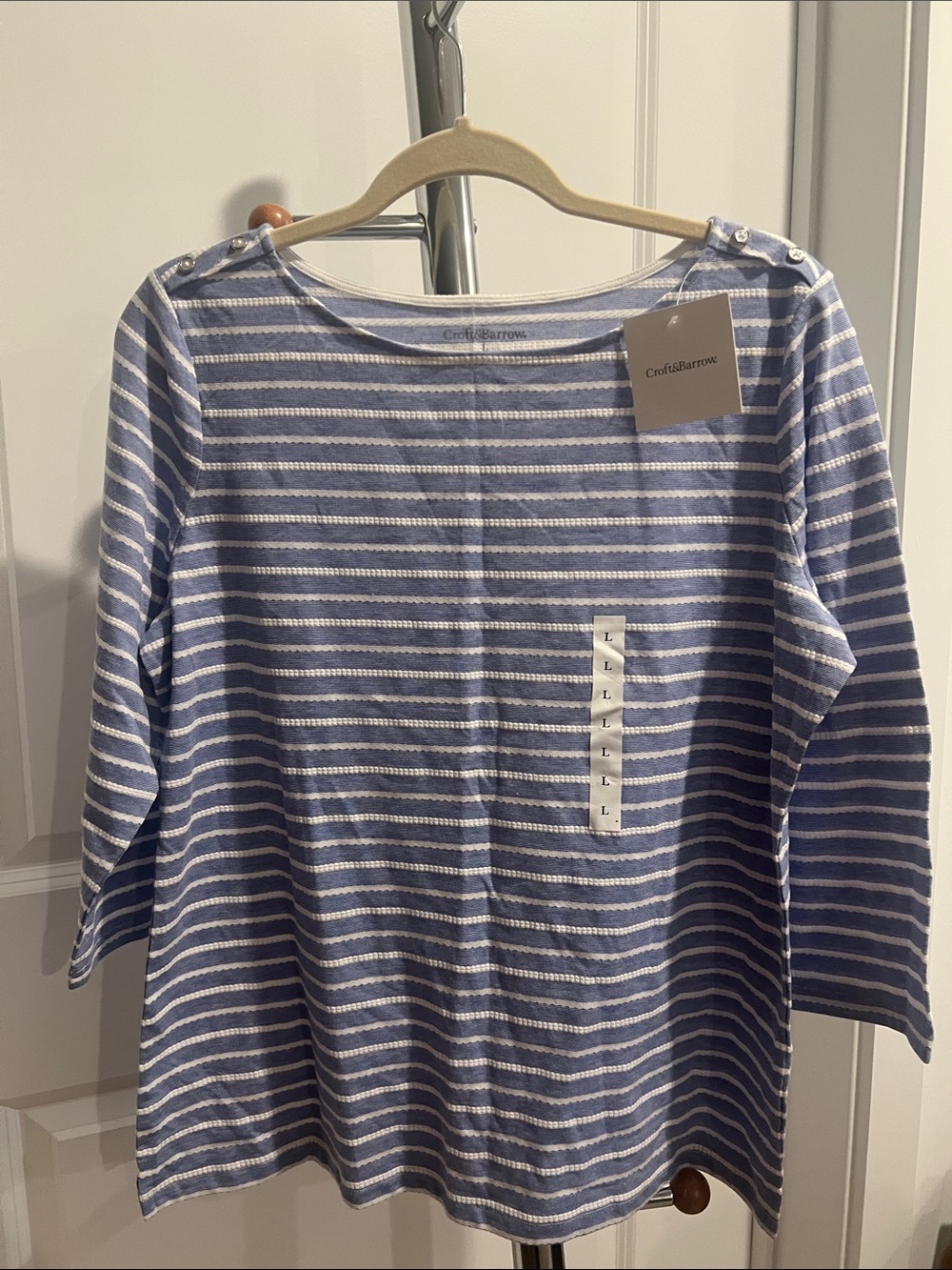 Croft & Barrow Blue and White Striped Boatneck Top